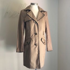 H&M Women Brown Trench Coat Tan Black Trim Sz 10